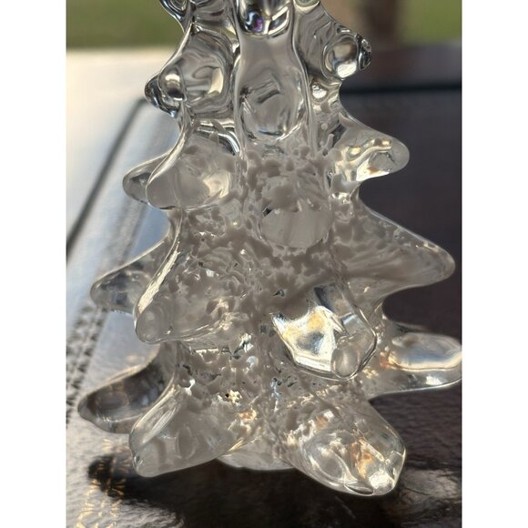 Vtg Lead Crystal Art Glass Christmas Tree w White Splatter Speckled 4” - Picture 2 of 7